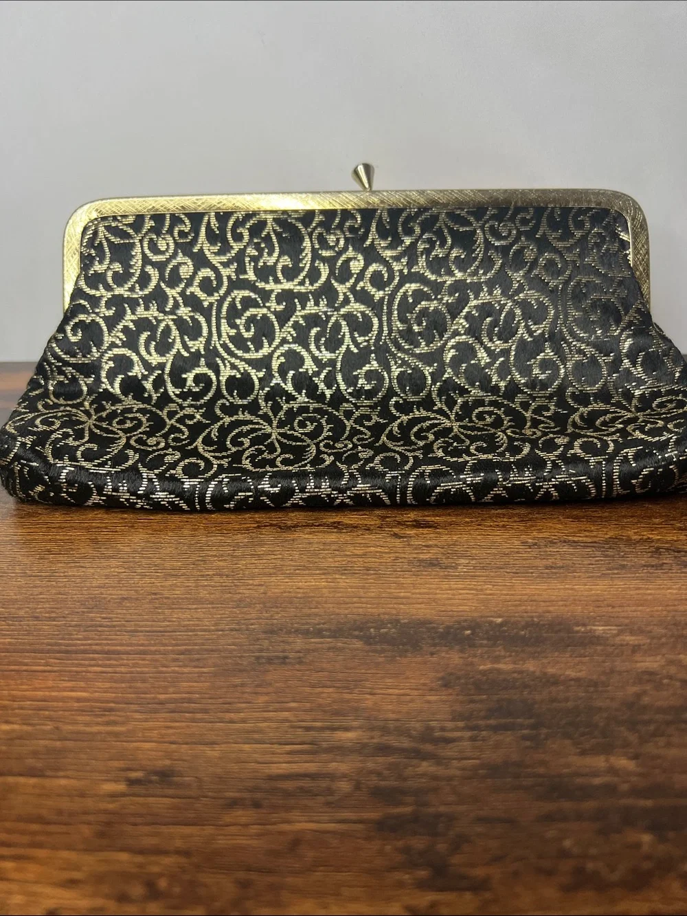 Vintage Black and Gold Scroll-Pattern Frame Clutch